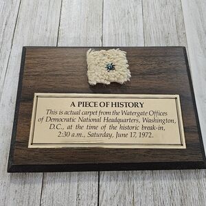 Vintage 1970's Watergate Scandal Plaque with Piece of Original Office Carpeting